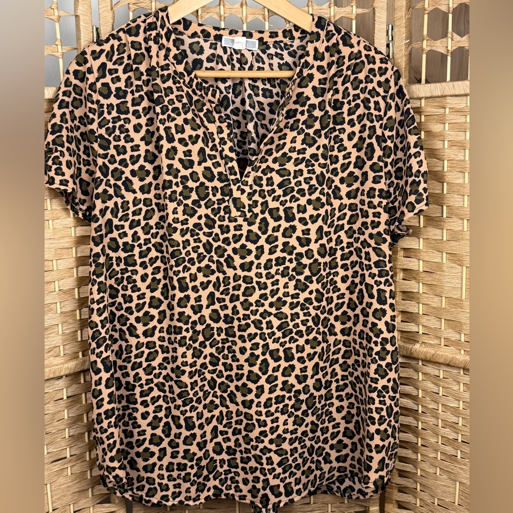 Pleione Women’s Leopard Print Lightweight Short Sleeve Blouse